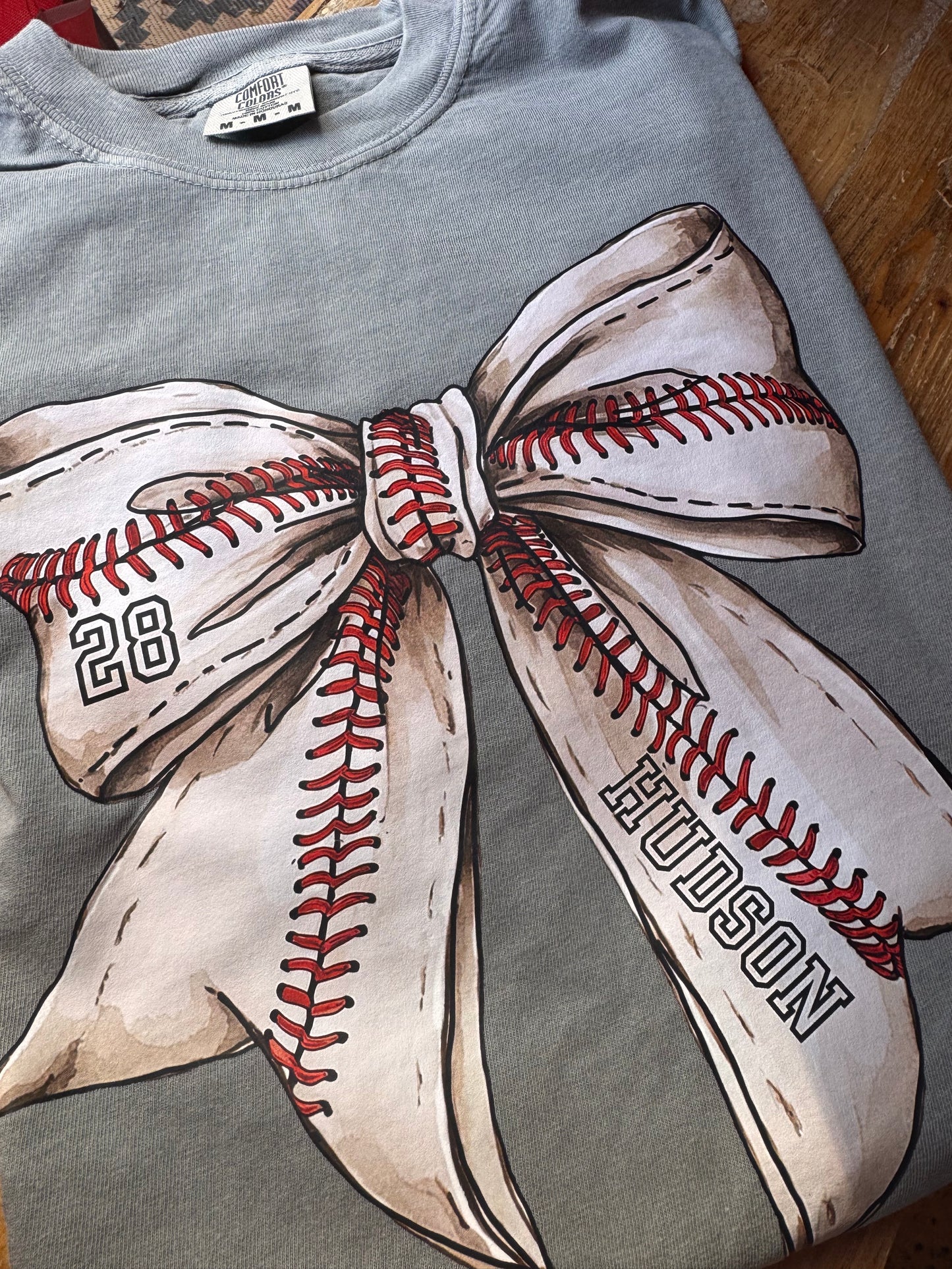 Big Baseball bow with custom name and number in bow