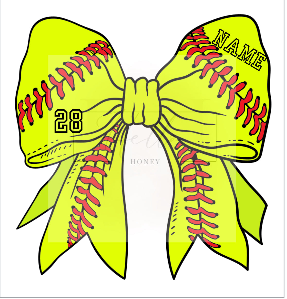 Big Softball bow with custom name and number in bow