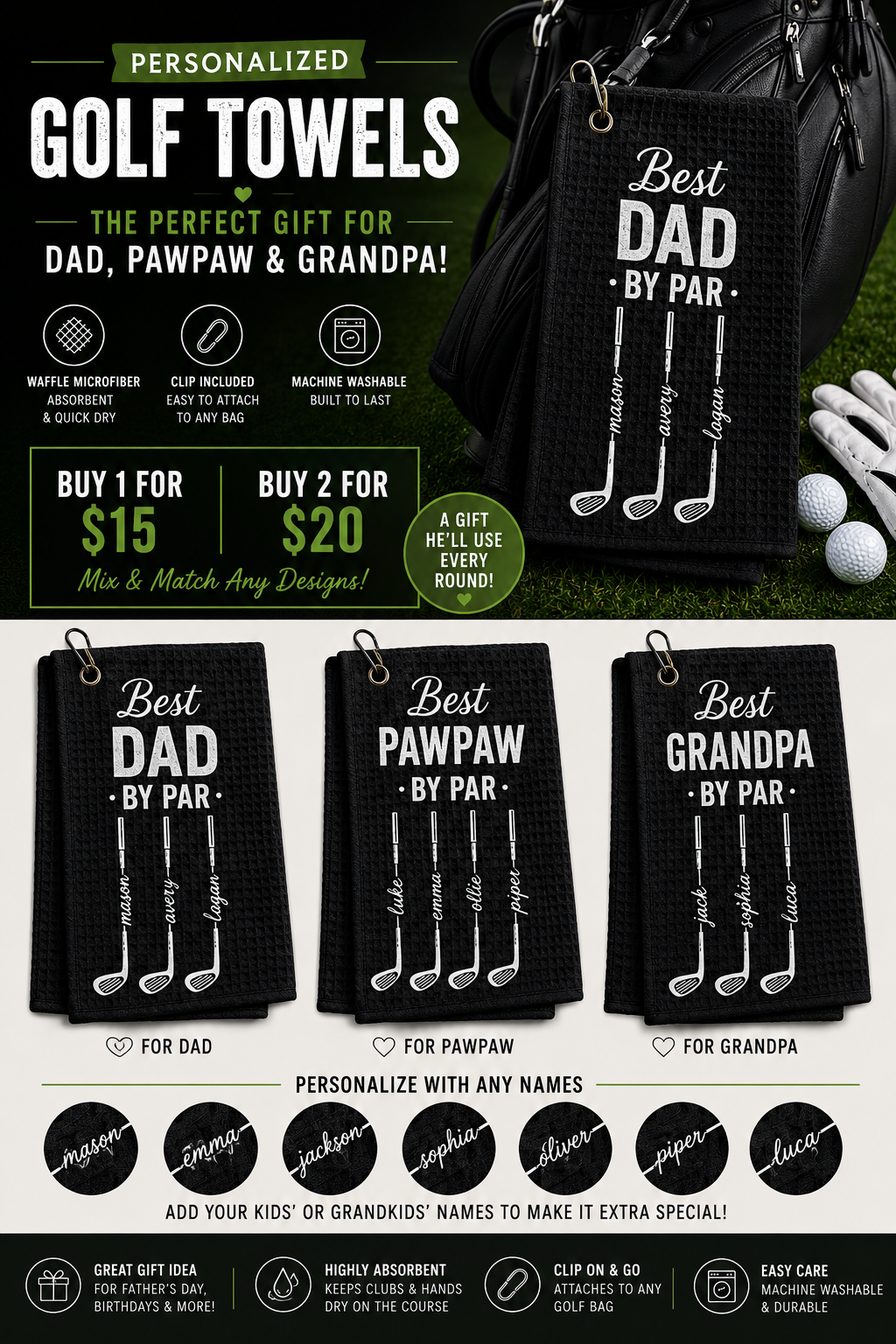 Custom Golf Towels with names