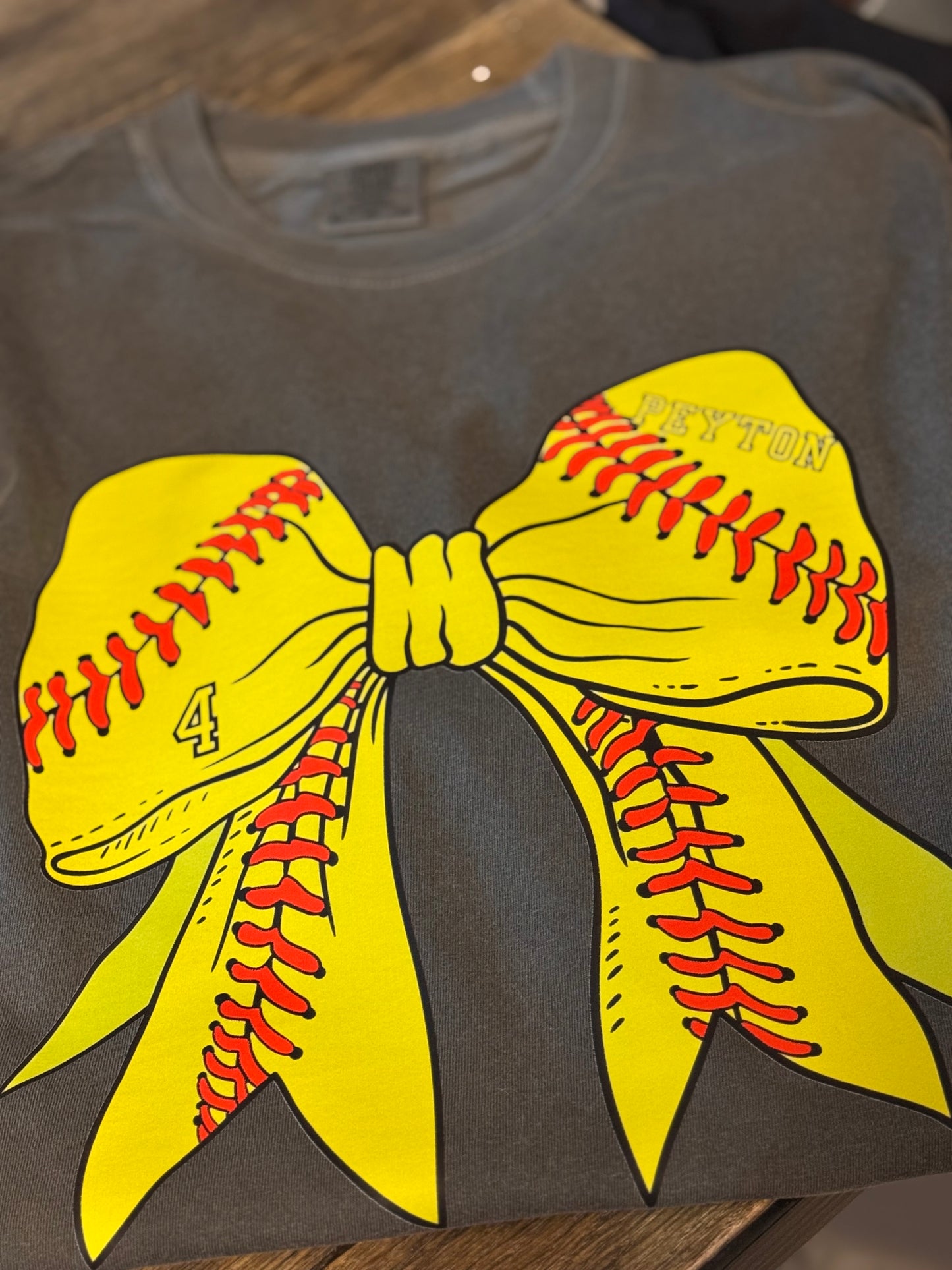 Big Softball bow with custom name and number in bow