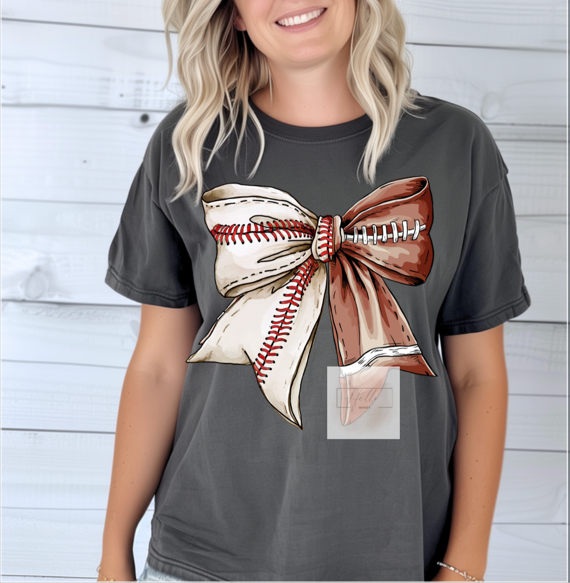 Big baseball and football bow with name and number