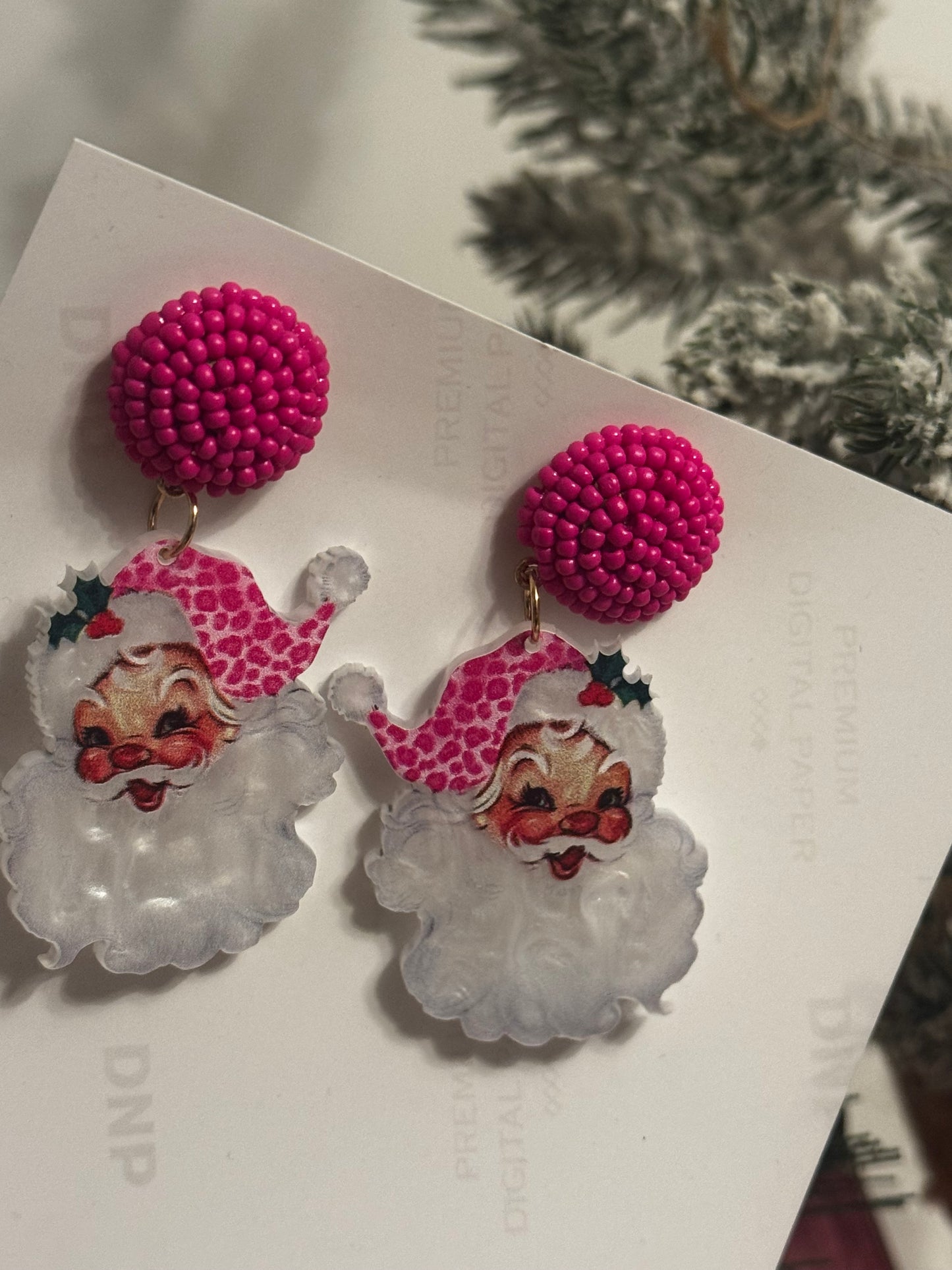 Sweet Pink Santa Earrings
