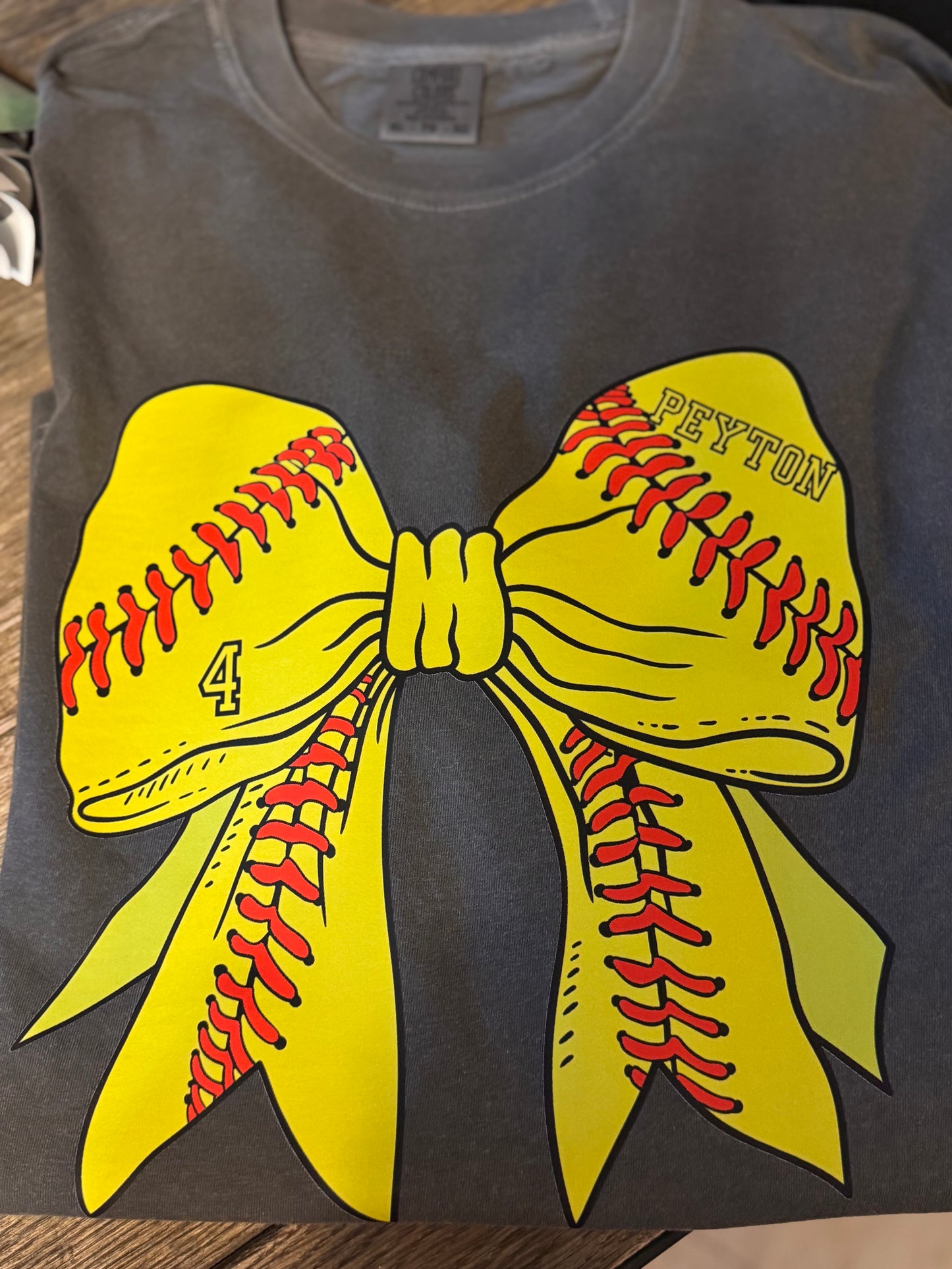 Big Softball bow with custom name and number in bow
