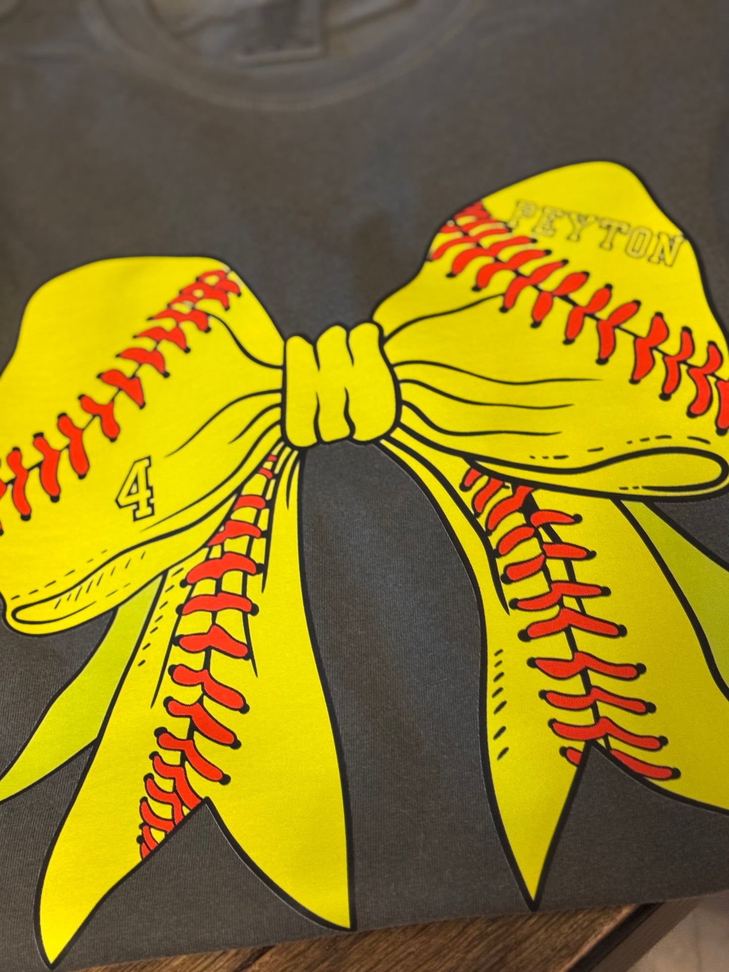 Big Softball bow with custom name and number in bow