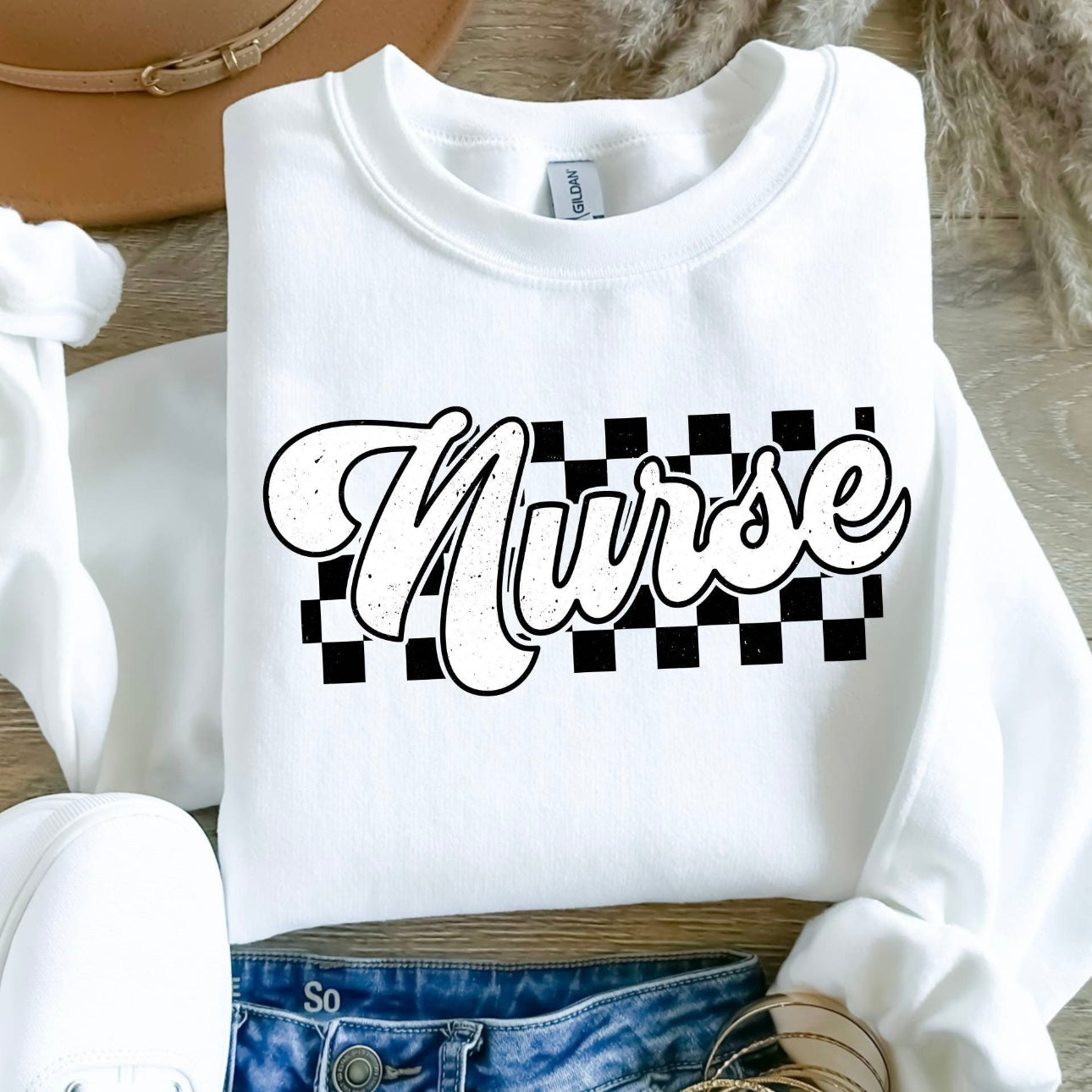 Nurse Comfort Colors Retro Checkered