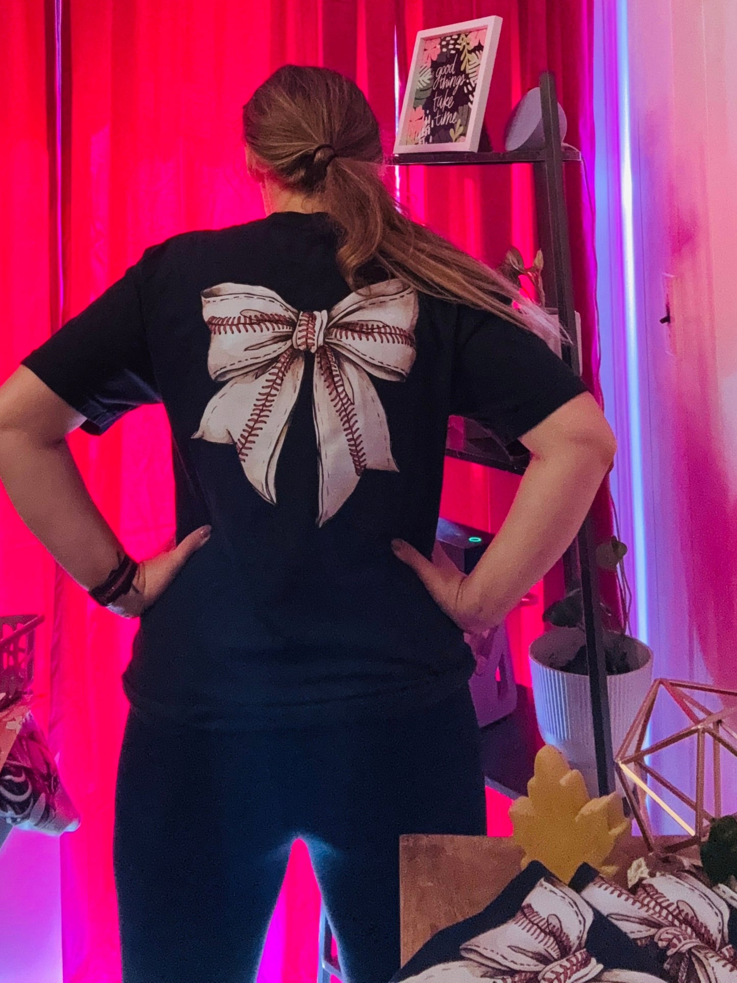Baseball Bow small on the front and large bow on the back
