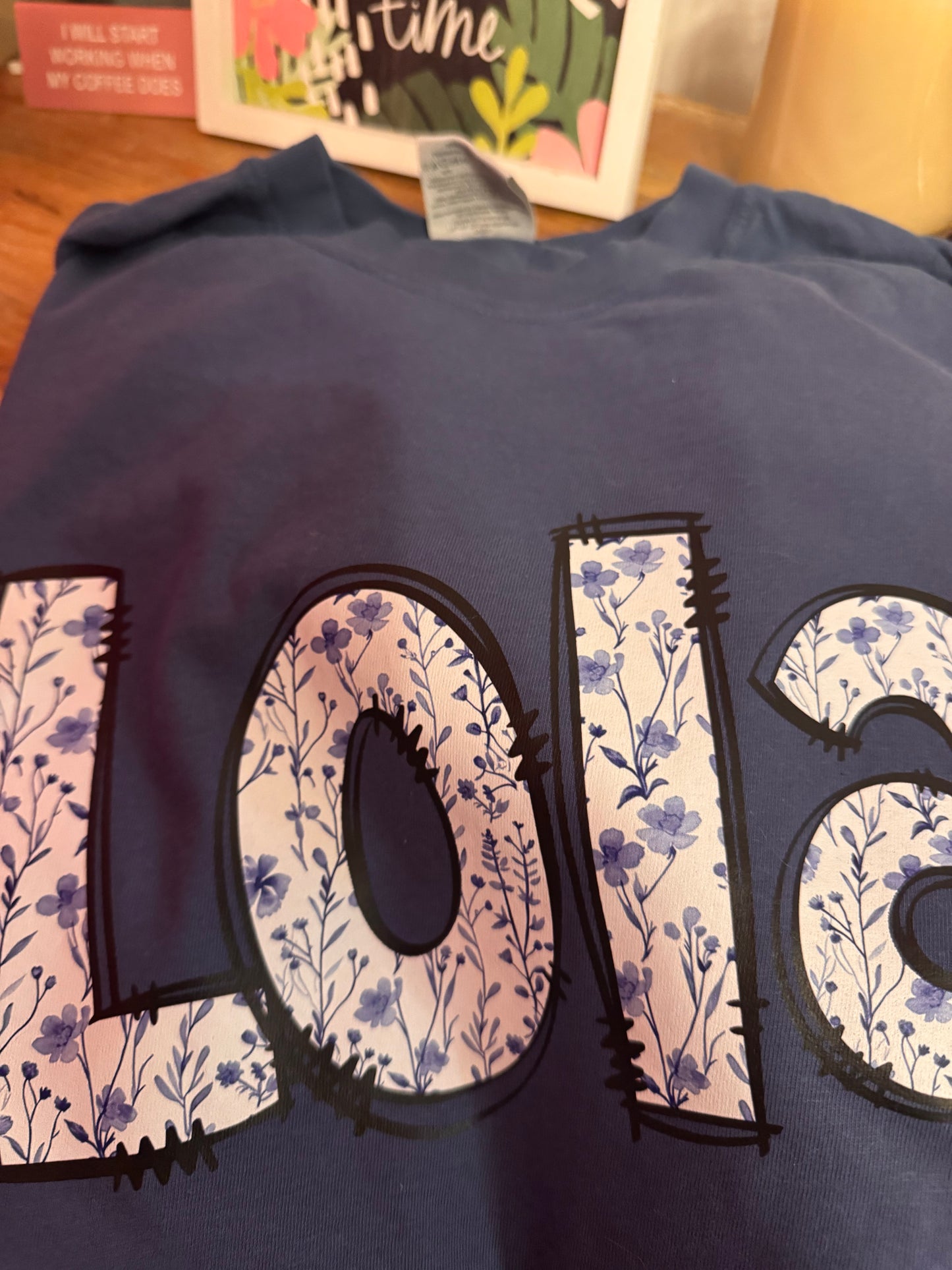 Custom Name or saying blue flower print TOTE BAG