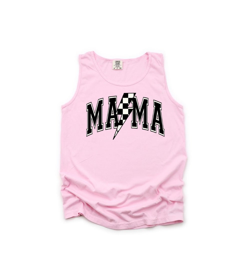 MAMA Comfort Colors Tank Top Retro Checkered lightning bolt
