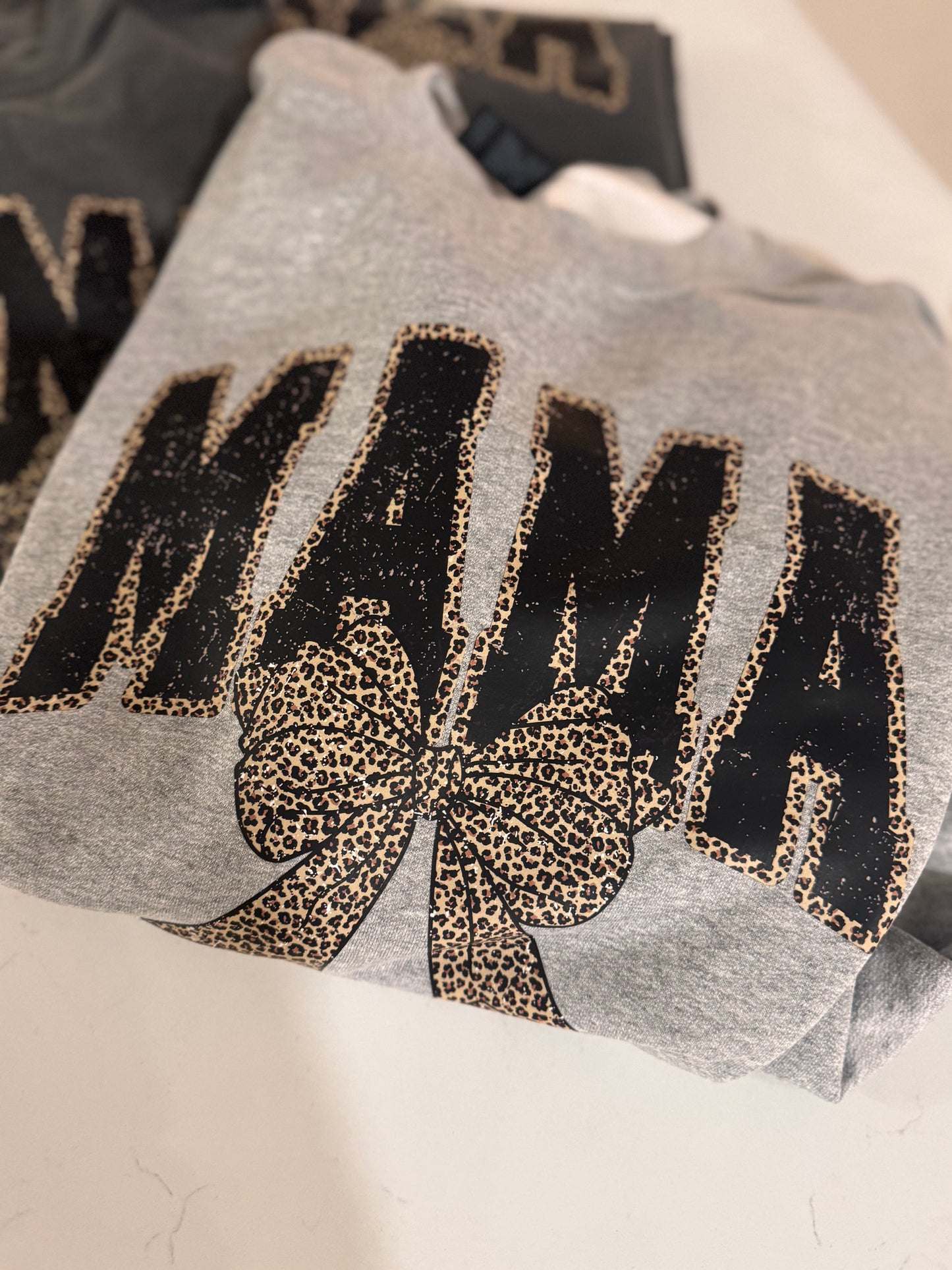 MAMA animal print bow sweatshirt crew gildan