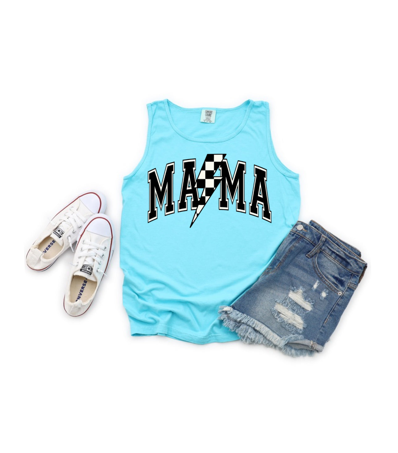 MAMA Comfort Colors Tank Top Retro Checkered lightning bolt