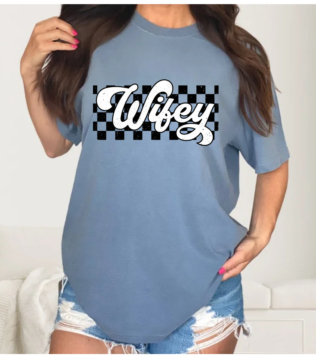 Wifey Comfort Colors Retro Checkered