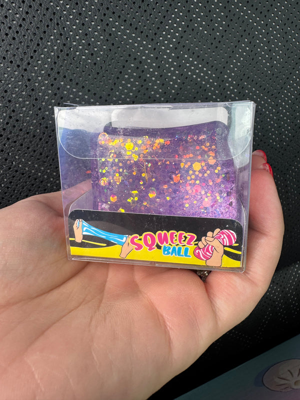 Squishy ball cube purple glitter