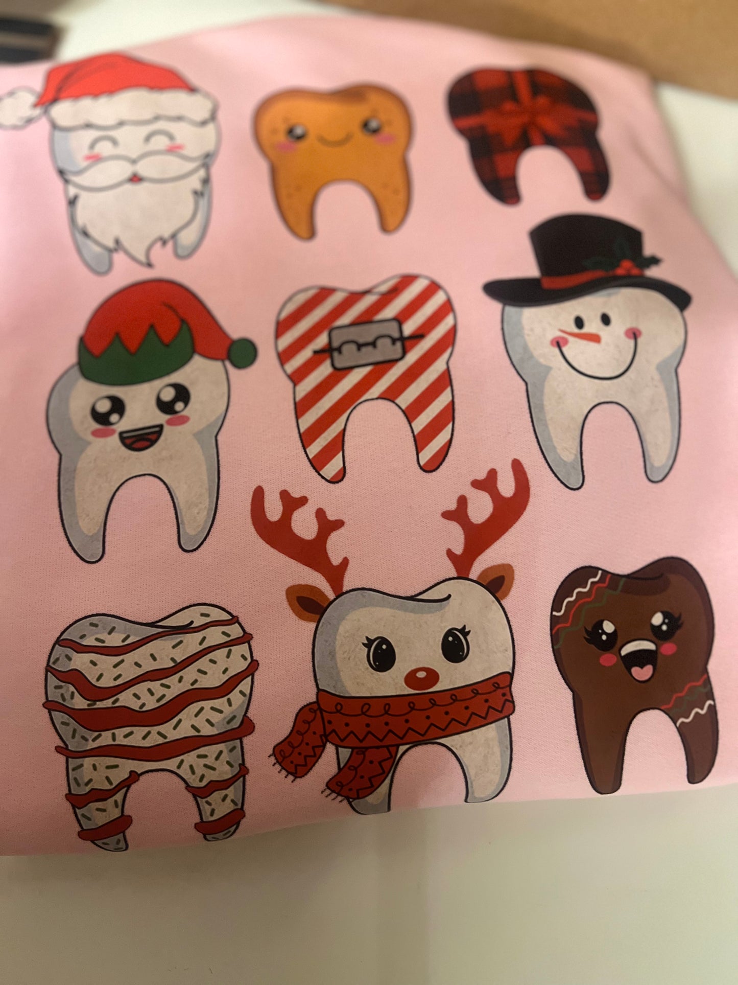 Christmas Tooth Dental Christmas Characters Pink Sweatshirt and Tee