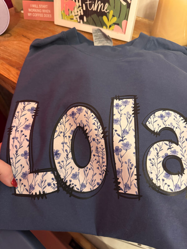 Custom Name or saying blue flower print  TOTE BAG