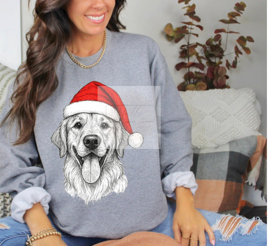 Custom Dog Photo Christmas Sweatshirt or T Shirt  — Personalized Pet Face in Santa Hat