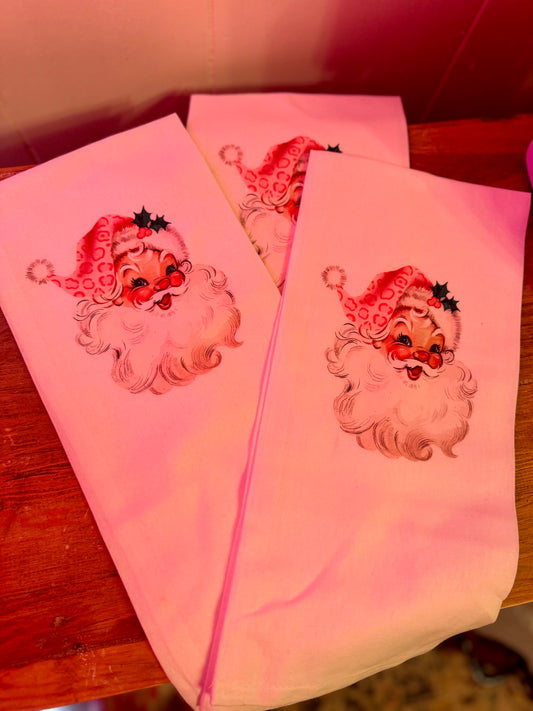 Pink Santa Tea Towel