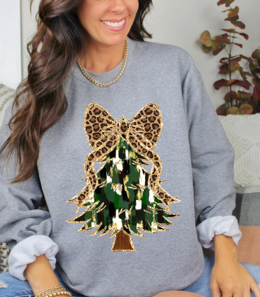 Christmas tree green with print bow