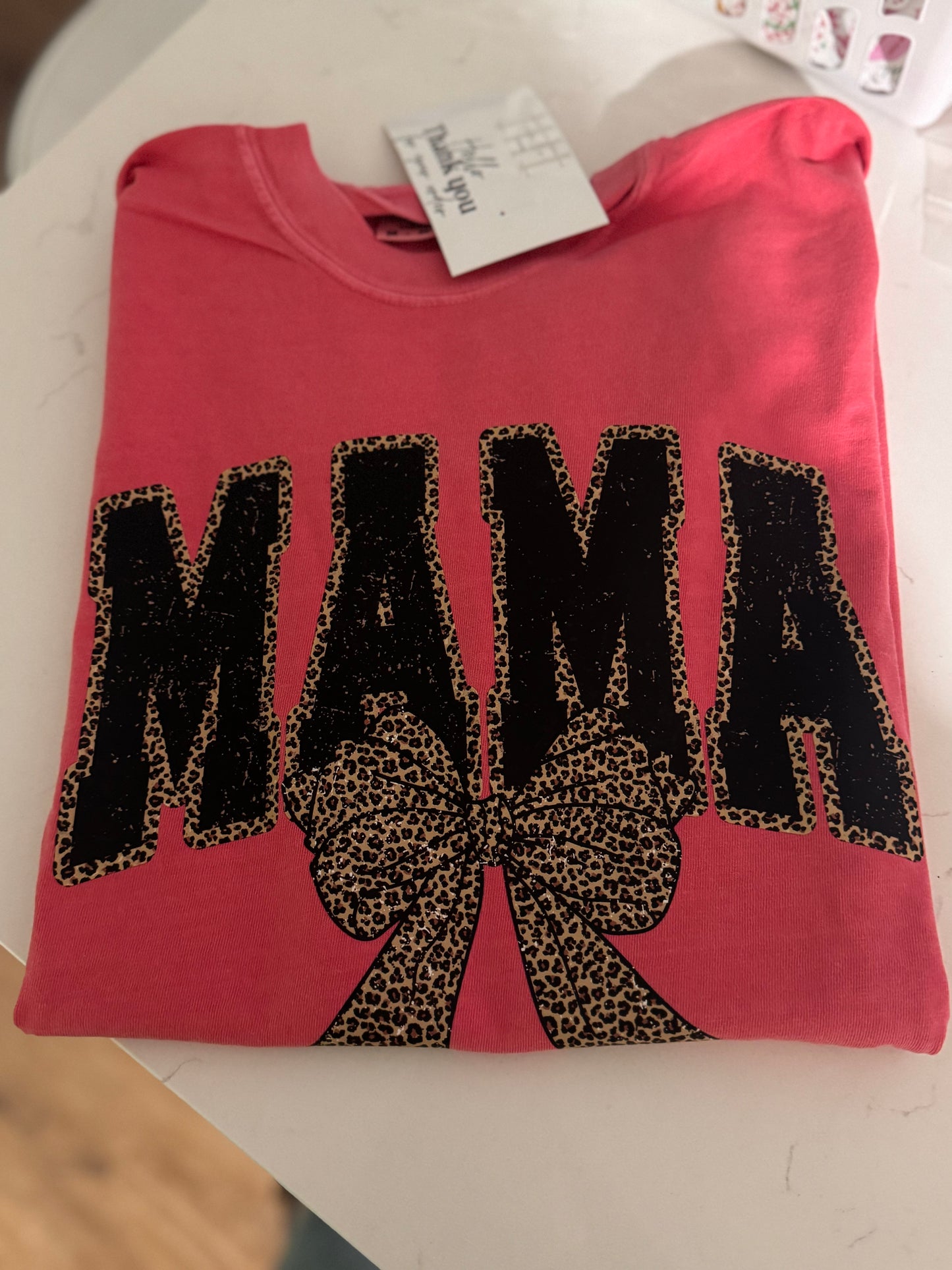 MAMA  animal print bow comfort color short sleeve