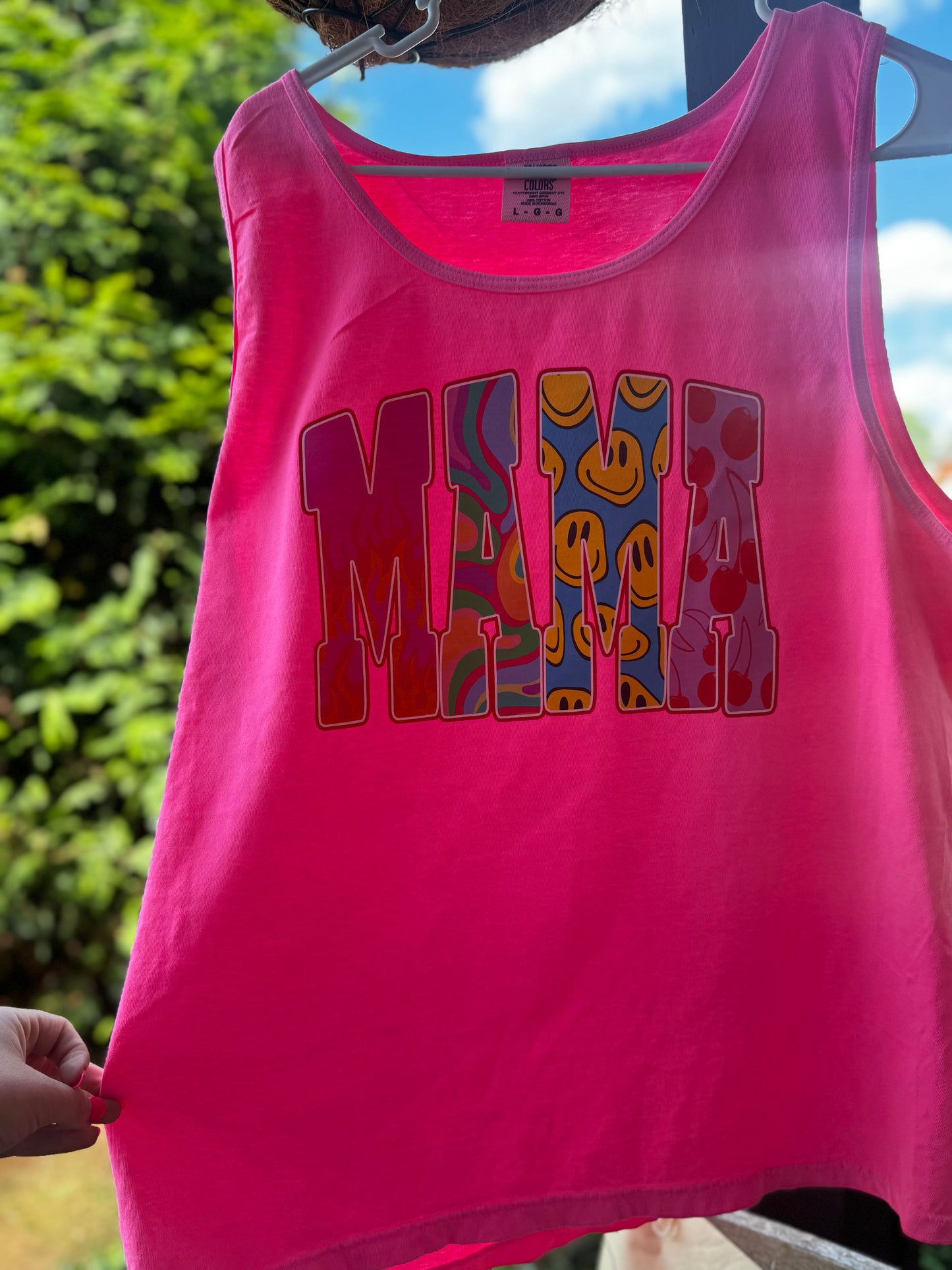 Comfort Colors Neon Pink Mama tank top