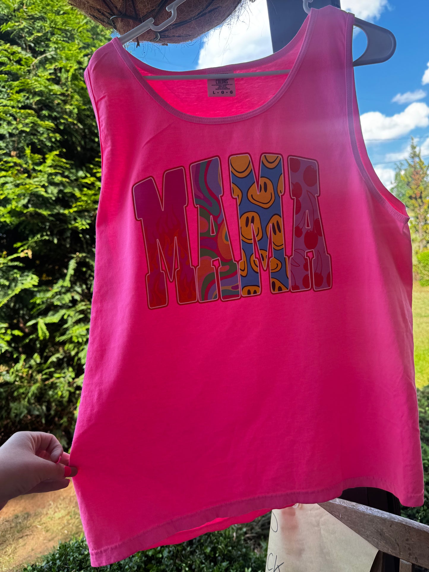 Comfort Colors Neon Pink Mama tank top