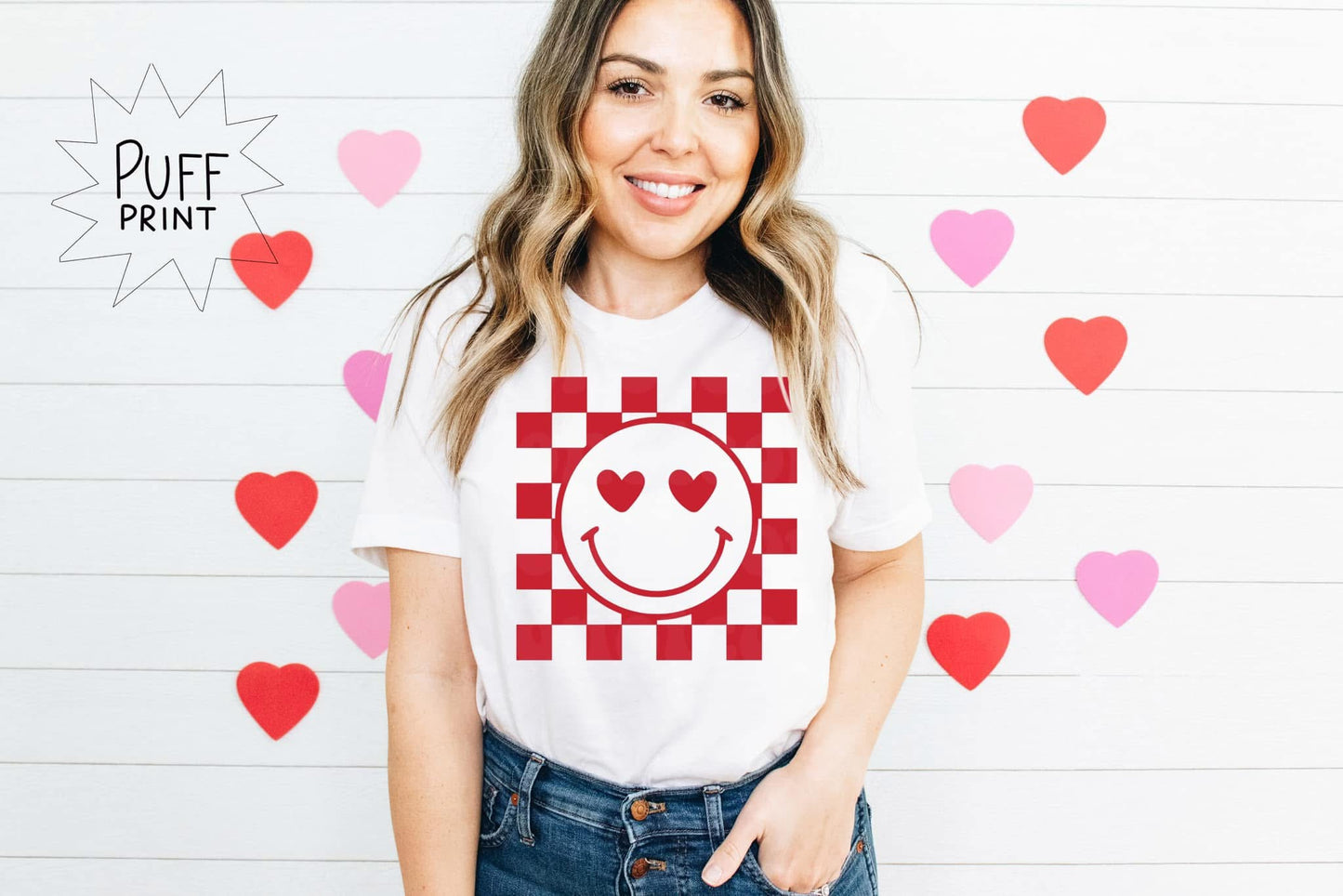 Puff checkered heart eyes smiley face