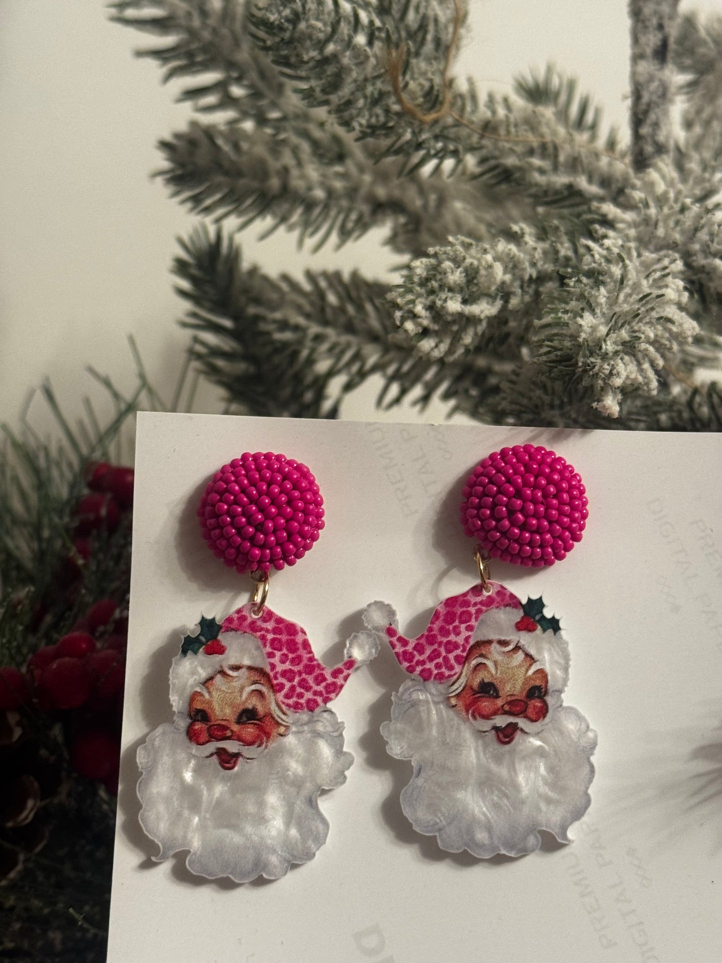 Sweet Pink Santa Earrings