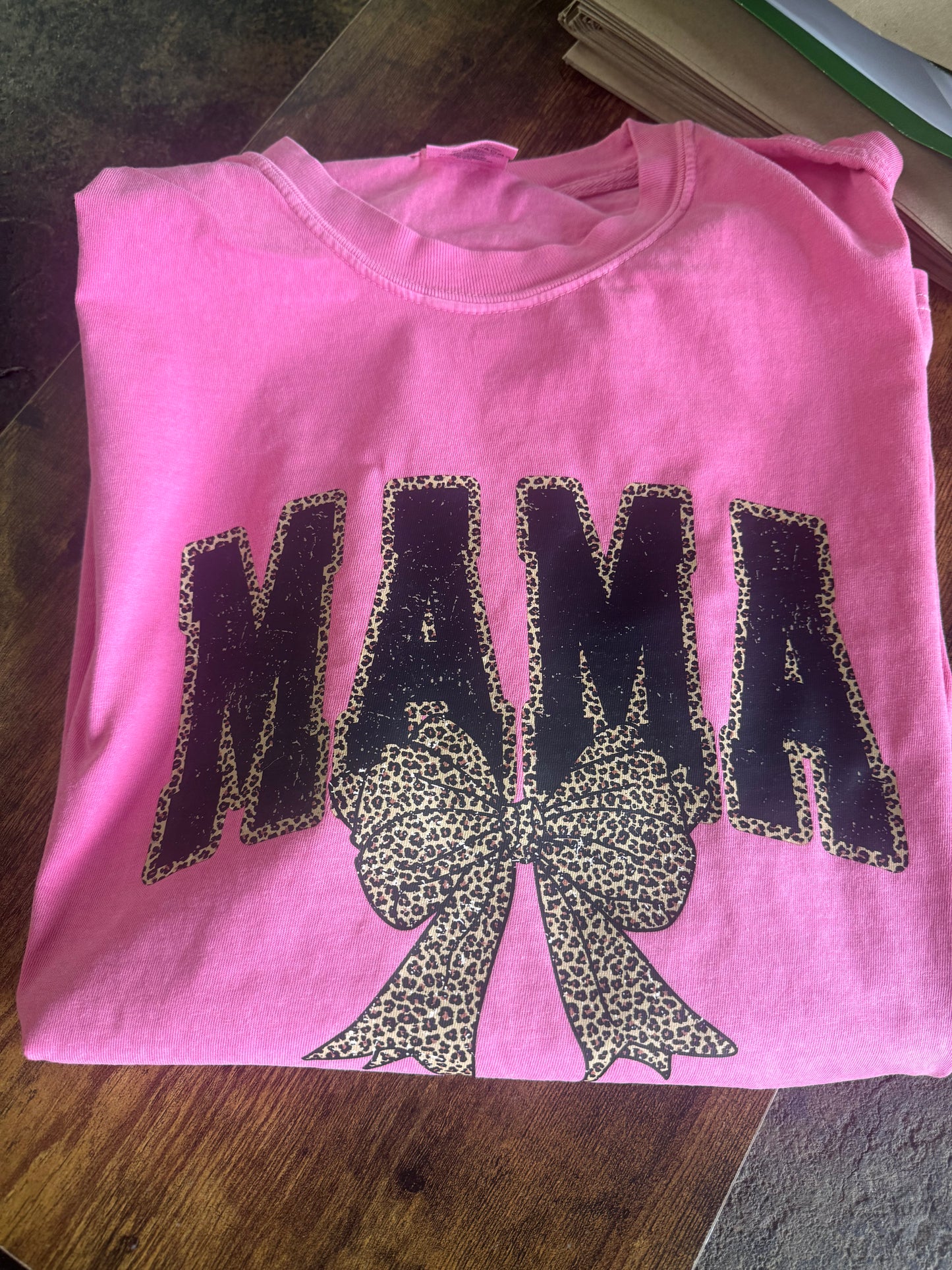 MAMA  animal print bow comfort color short sleeve