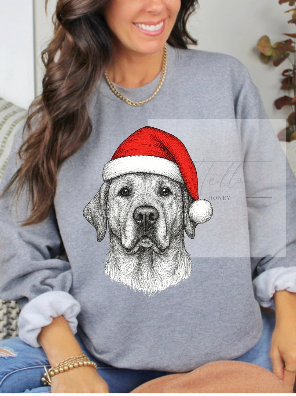 Custom Dog Photo Christmas Sweatshirt or T Shirt  — Personalized Pet Face in Santa Hat