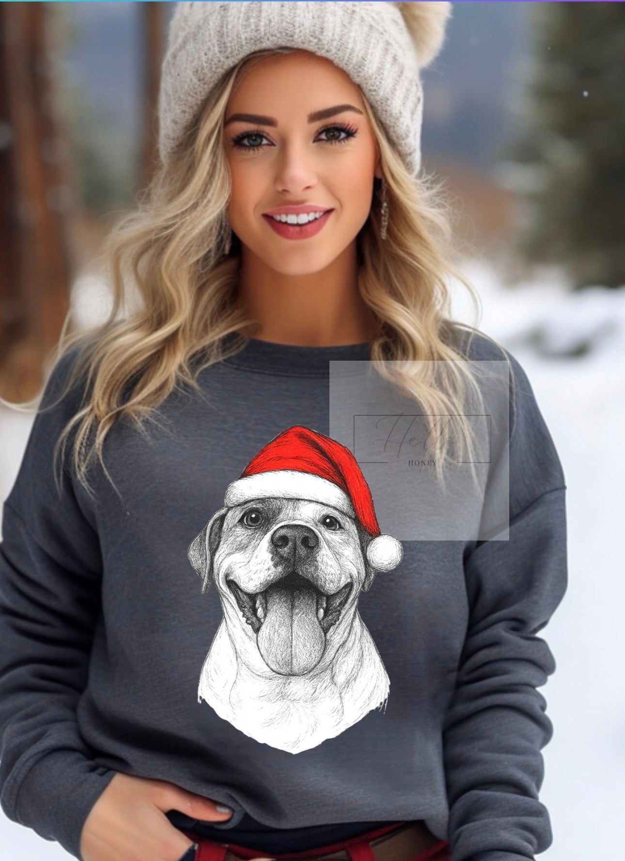 Custom Dog Photo Christmas Sweatshirt or T Shirt  — Personalized Pet Face in Santa Hat