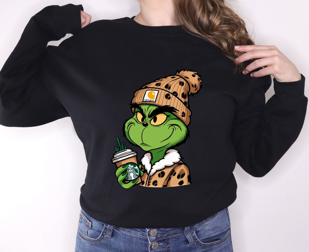 Grinch  Man with C Hat and Coffee Sweatshirt or Tee