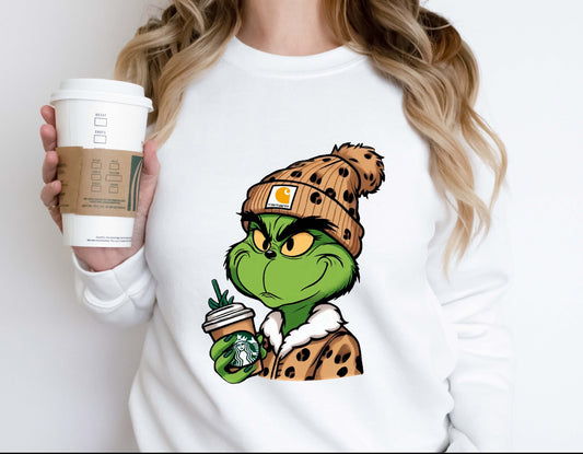 Grinch  Man with C Hat and Coffee Sweatshirt or Tee